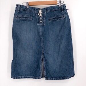 Vintage Y2K Ralph Lauren Denim Pencil Skirt 10‎ Lace Up Back Jean Midi Preppy